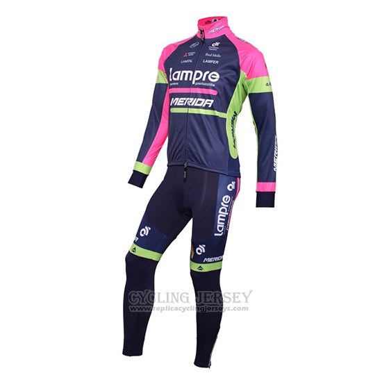 2016 Cycling Jersey Lampre Blue and Pink Long Sleeve and Bib Tight